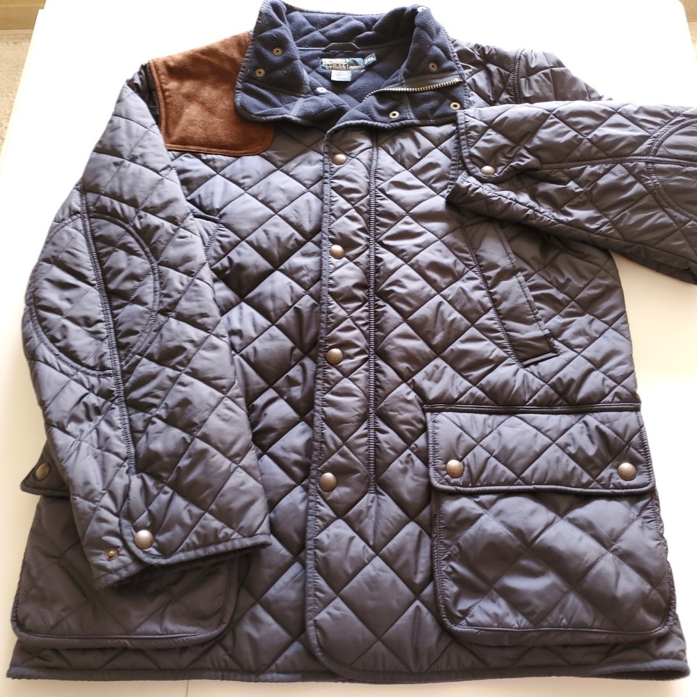 Polo Ralph Lauren Mens XL Quilted Hunting Shooting Jacket Navy Snap - Picture 2 of 8